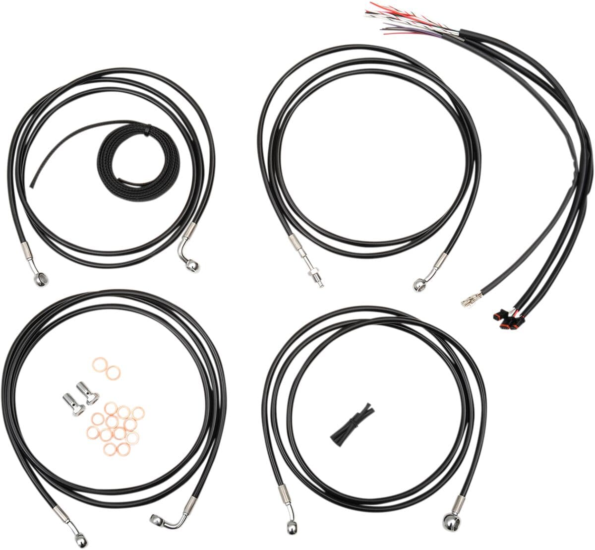 Complete Black Vinyl Braided Handlebar Cable/Brake Line Kit