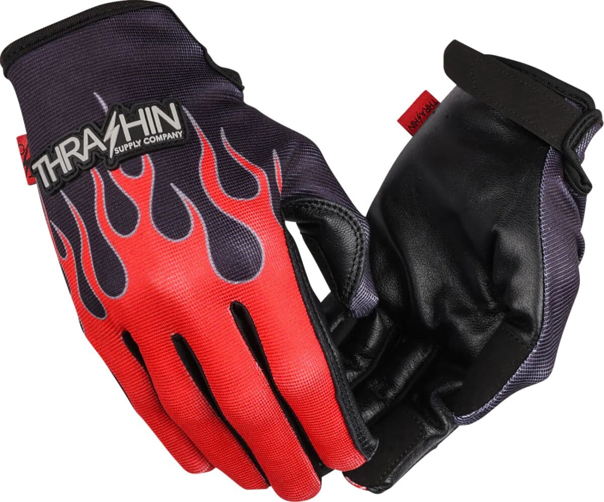 Stealth Leather Palm Flame Gloves Red
